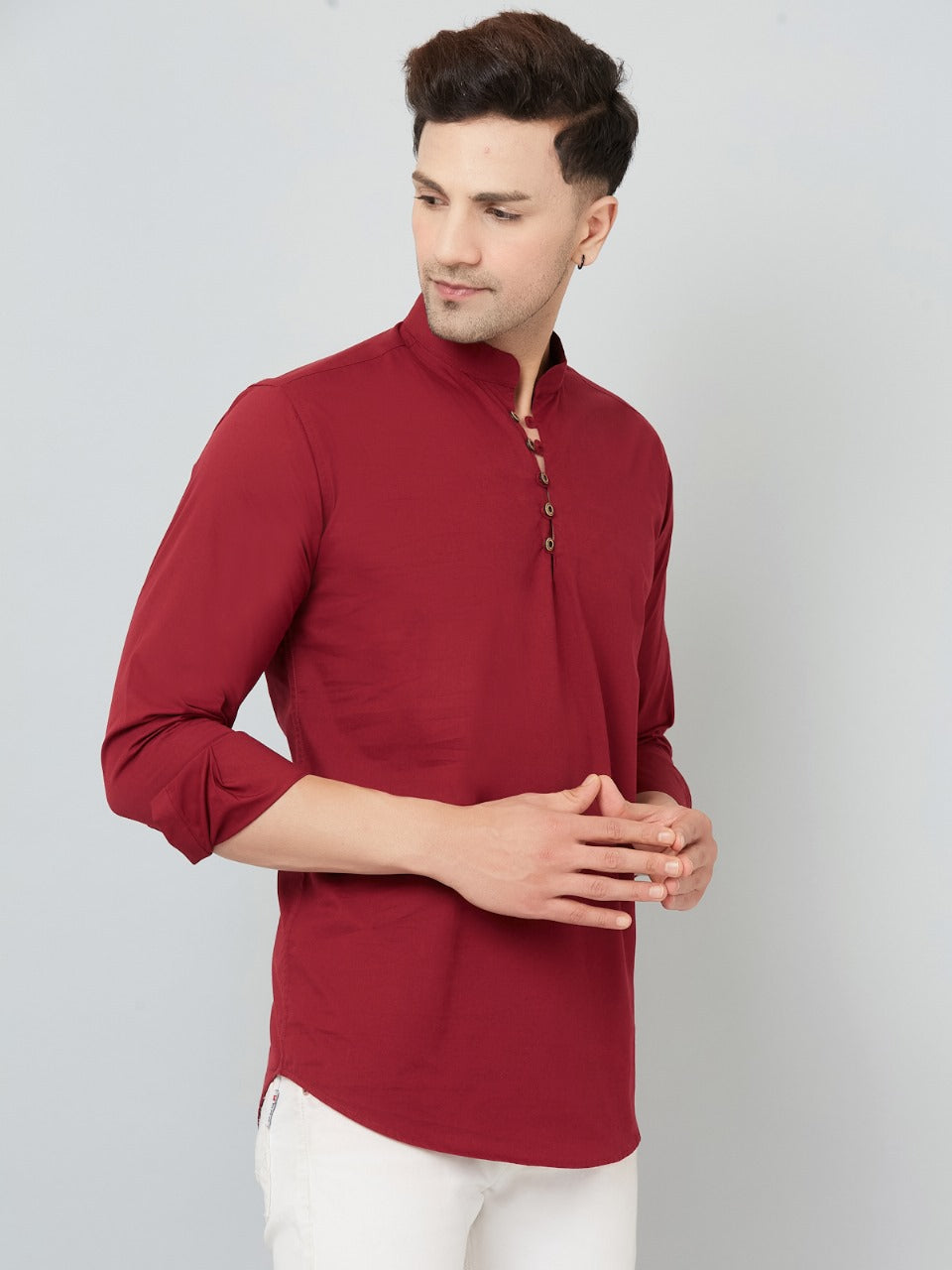 Louis Monarch Men Solid Maroon Pure Cotton Straight Short Kurta